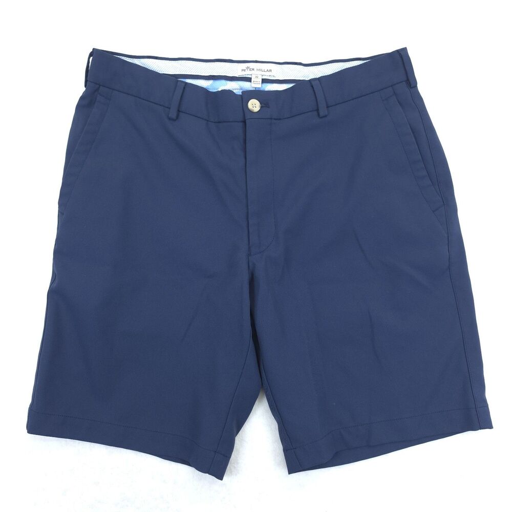 Peter Millar Salem High Drape Performance Shorts Men Size 32 Navy Blue